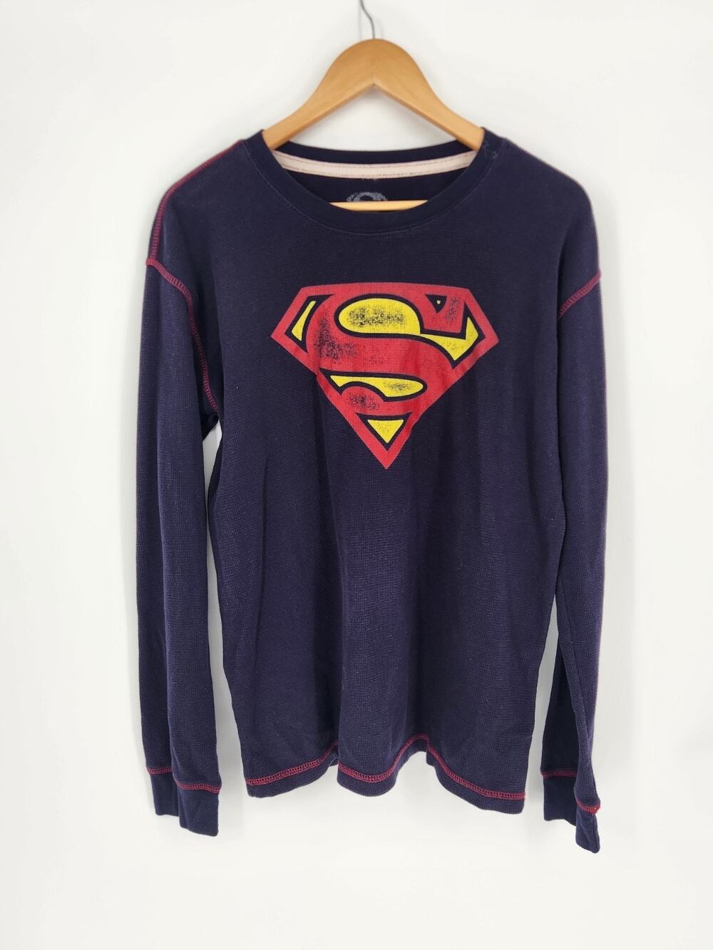 Superman Boys L 14 Thermal Waffle Knit Long Sleeve Shirt DC Comics Logo